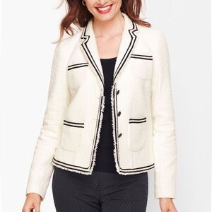 Talbots piped tweed blazer lady jacket ivory black trim classic 16 petite
